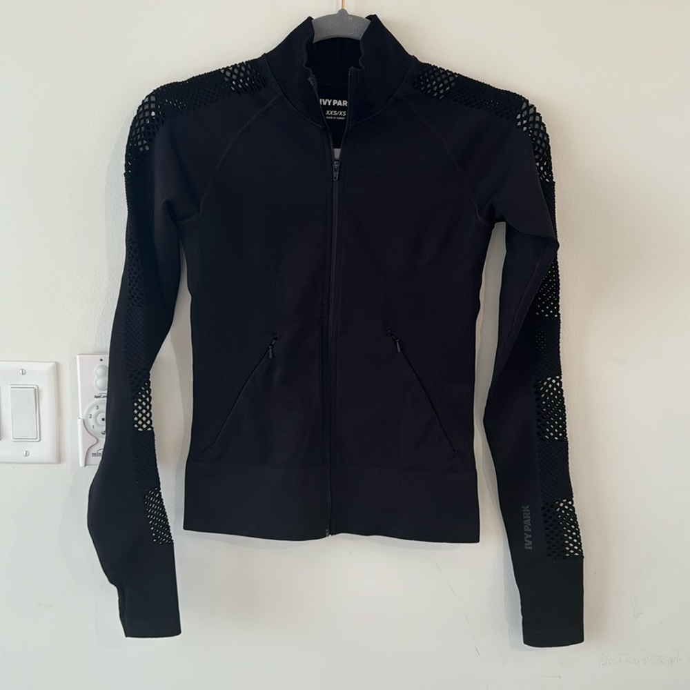 Ivy park black seamless net zip up jacket, XS
